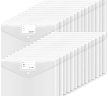 EOOUT 30pcs Plastic Envelopes, Clear Envelopes with Snap Closure, Document Folders Letter