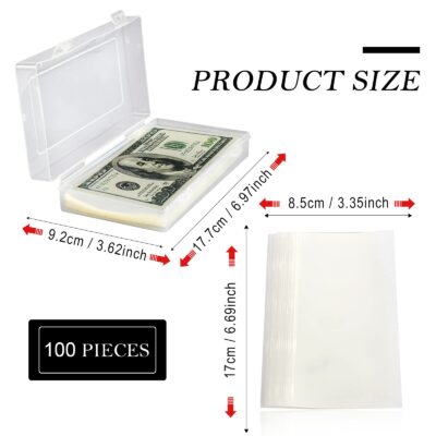 RONRONS 100 Pieces Paper Money Sleeves with Storage Case, Clear Money Collection Display C - Image 3