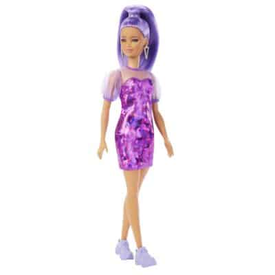 Barbie Fashionistas Doll, Petite, Long Purple Hair & Purple Metallic Dress, Sheer Bodice & - Image 3