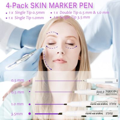 Surgical Skin Marker Pen 4-Pack Professional Sterile Tip Tattoo Stencil Markers Pen Scribe - Image 3