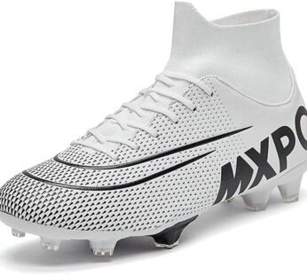 GTY Men’s Soccer Football Cleats Firm Hightop Training Athletic Shoes, White, 10