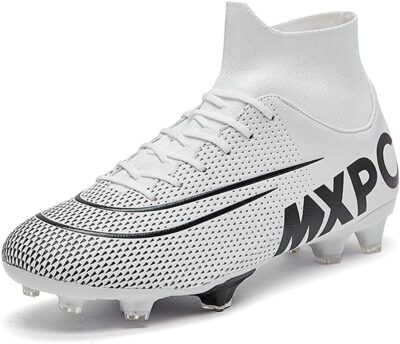 GTY Men's Soccer Football Cleats Firm Hightop Training Athletic Shoes, White, 10