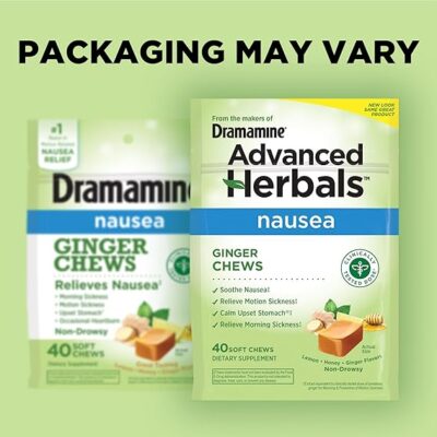 from The Makers of Dramamine, Advanced Herbals, Ginger Chews, Nausea Relief Soft Chews Lemon-Honey-Ginger, 40 Count - Image 2