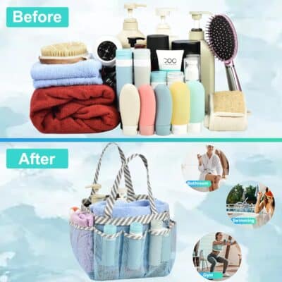 Haundry Mesh Shower Caddy Tote, Portable Shower Caddy Bag with 8 Pockets for College Dorm - Image 3