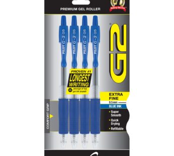 PILOT G2 Retractable Premium Gel Ink Roller Ball Pens, Extra Fine Point, 4-Pack, Blue Ink