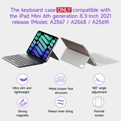 HOU Keyboard Case for iPad Mini 6 (8.3-inch), Ultra Slim Folio Type of Keyboard, Power Dis - Image 2