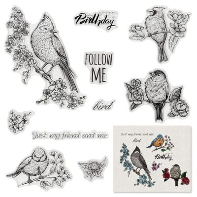 Birds Flowers Birthday Clear Stamps for Card Making Scrapbooking and Words Transparent Sta