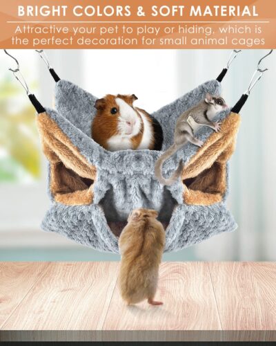 TINDTOP Small Animals Hammock, Ferret Sugar Glider Triple Bunk Bed Cage Warm Plush Hanging - Image 5