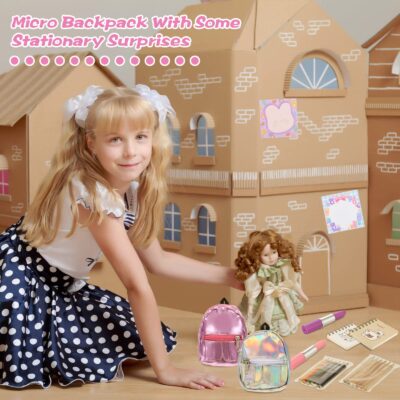 Zhanmai Mini Doll Backpack with 10 Stationery Surprises Inside, Pink, Unisex - Image 6