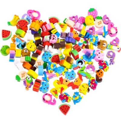 JOVITEC 100 Pieces Mini Erasers Assortment, Colorful Cake, Digital and Animal Assorted Era