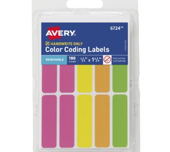 Avery Color-Coding Removable Labels, 1/2″ x 1-3/4″, Assorted Neon Colors, Non-Printable, 1