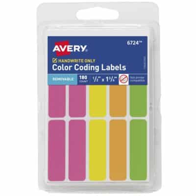 Avery Color-Coding Removable Labels, 1/2" x 1-3/4", Assorted Neon Colors, Non-Printable, 1