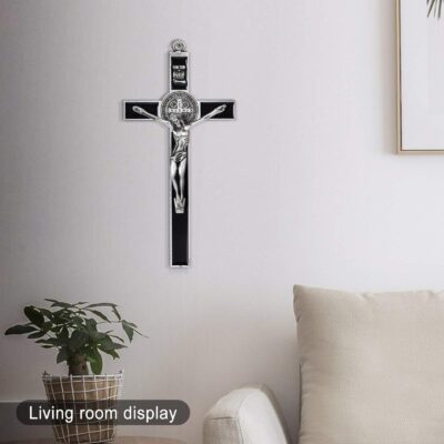Wellcho Black Enamel Crucifix Wall Cross -Saint Benedict Metal Wall Art-7 Inch Cross Give - Image 5