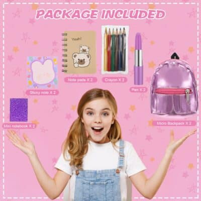 Zhanmai Mini Doll Backpack with 10 Stationery Surprises Inside, Pink, Unisex - Image 3