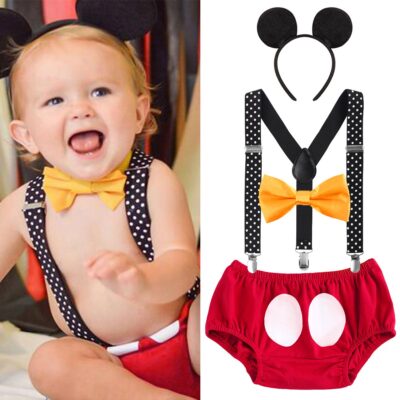 IBTOM CASTLE Baby Boys First Birthday Christmas Costume Cake Smash Outfits Y Back Suspende - Image 2