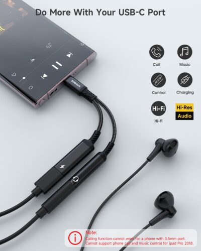 ZOOAUX USB C to 3.5mm Headphone and Charger Adapter,2 in 1 USB C to Aux Audio Jack with PD - Image 2