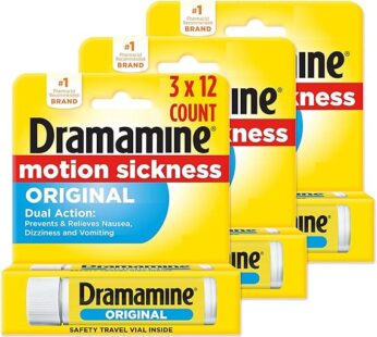 Dramamine Motion Sickness Original, Travel Vial, 12 Count, 3 Pack