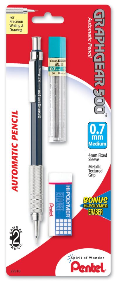 Pentel Drafting Kit with Graph Gear 500 Automatic Drafting Pencil, 0.7mm, Blue Barrel, Lea