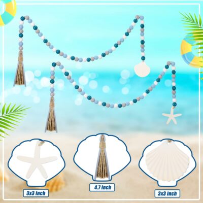 Janinka Seashell Wood Bead Garland 2 Pieces Farmhouse Beads Garland with Tassels Decorativ - Image 5