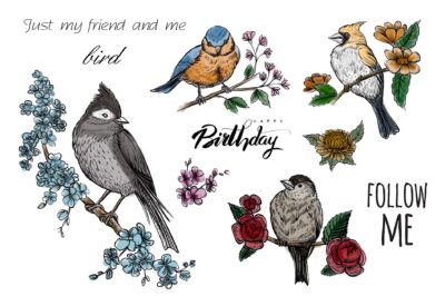 Birds Flowers Birthday Clear Stamps for Card Making Scrapbooking and Words Transparent Sta - Image 3