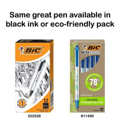 BIC? Clic Stic? Retractable Pens, Medium Point, 1.0 mm, White Barrel, Blue Ink, Pack Of 12 - Image 3