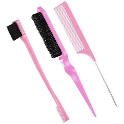 Geiserailie 3 Pcs Slick Back Hair Brush Set Bristle Hair Brush Edge Control Brush Teasing