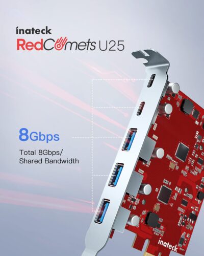 Inateck PCIe to USB 3.2 Gen 2 Extension Card with 5 Ports 8 Gbps Bandwidth,No External Pow - Image 2