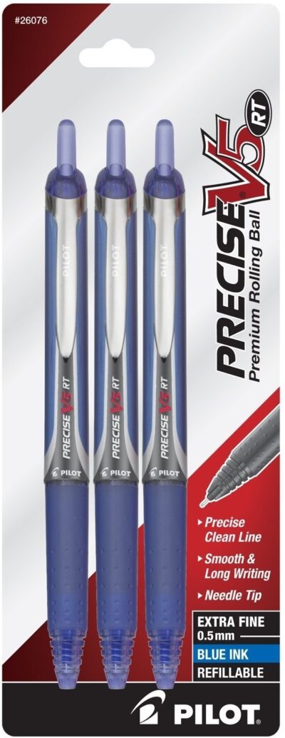PILOT Precise V5 RT Refillable & Retractable Liquid Ink Rolling Ball Pens, Extra Fine Poin