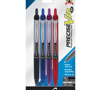 Pilot Precise V10 Retractable Rolling Ball Pens, Bold Point, 1.0 mm, Assorted, Pack Of 4 P