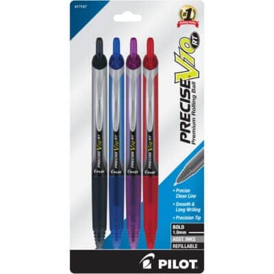 Pilot Precise V10 Retractable Rolling Ball Pens, Bold Point, 1.0 mm, Assorted, Pack Of 4 P