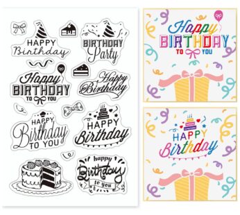 GLOBLELAND Happy Birthday Words Clear Stamps Silicone Stamp Cards Birthday Blessing Words