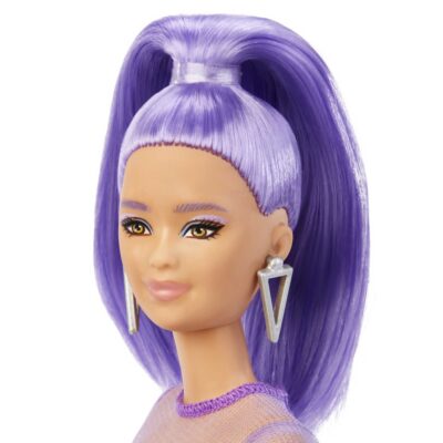 Barbie Fashionistas Doll, Petite, Long Purple Hair & Purple Metallic Dress, Sheer Bodice & - Image 4