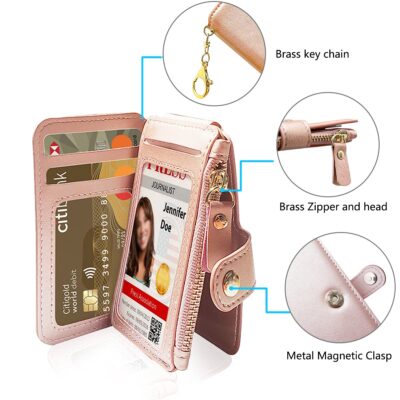 Card Holder,M-Plateau Womens Wallet PU Leather Keychain Wallet Wristlet With Zipper Coin P - Image 4