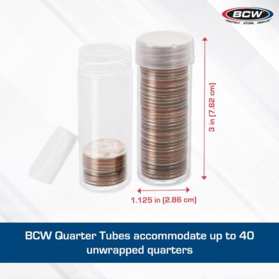 BCW Quarter Coin Storage Tubes - 10 ct | Archival Quality Plastic Coin Holders, Screw-On C - Image 3