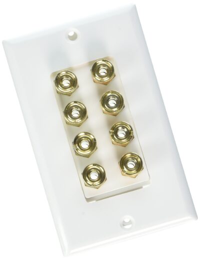 Banana Binding Post Two-Piece Inset Wall Plate for 4 Speakers -