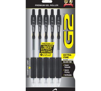 Pilot, G2 Premium Gel Roller Pens, Extra Fine Point 0.5 mm, Pack of 5, Black