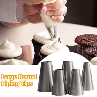 Hendiy 5 psc/set Large Round Piping Tip, Stainless Steel Professional Baking Decoration To - Image 2