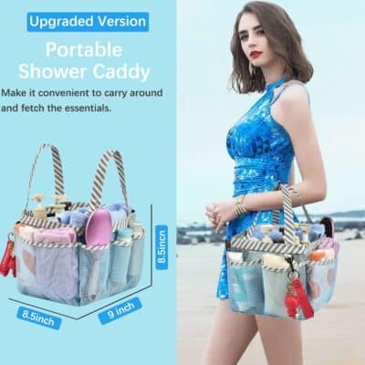Haundry Mesh Shower Caddy Tote, Portable Shower Caddy Bag with 8 Pockets for College Dorm - Image 4