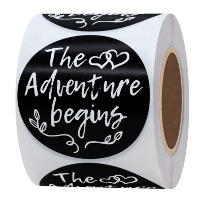 Hybsk The Adventure Begins Stickers -2 inch Round Stickers, for Craft Projects, Weddings a
