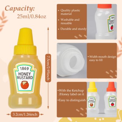 RONRONS 4 Pieces Mini Ketchup Bottles for Bento Box Accessories, 25ml Mini Condiment Squee - Image 3