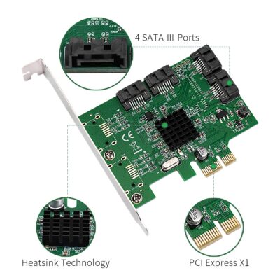 I/O Crest 4 Port SATA III PCI-e 2.0 x1 Controller Card Marvell 9215 Non-Raid with Low Prof - Image 2