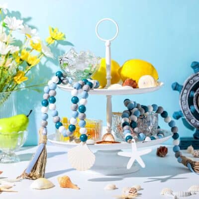 Janinka Seashell Wood Bead Garland 2 Pieces Farmhouse Beads Garland with Tassels Decorativ - Image 6