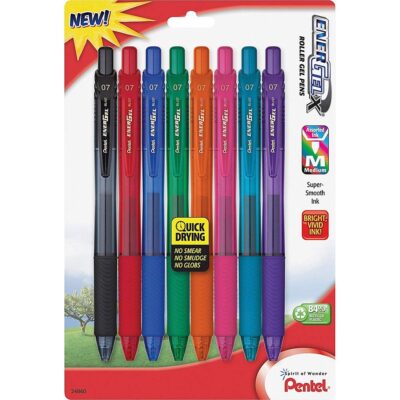 Pentel EnerGel-X Colors Retractable Liquid Gel Pen, 0.7mm, Metal Tip, Assorted Ink, 8 Coun
