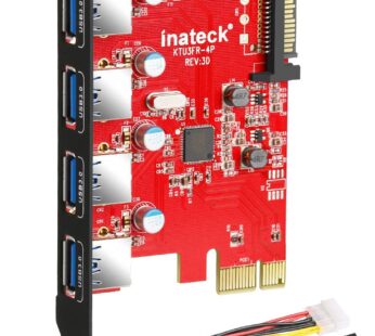 Inateck PCI-e to USB 3.0 (4 Ports) PCI Express Card and 15-Pin Power Connector, Red