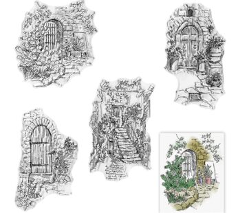 4 Styles Garden Doors Clear Stamps for Card Making Decoration DIY Scrapbooking, Flower Gar