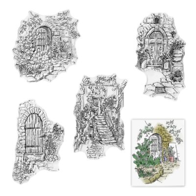 4 Styles Garden Doors Clear Stamps for Card Making Decoration DIY Scrapbooking, Flower Gar
