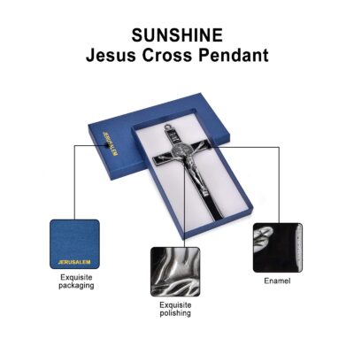 Wellcho Black Enamel Crucifix Wall Cross -Saint Benedict Metal Wall Art-7 Inch Cross Give - Image 4