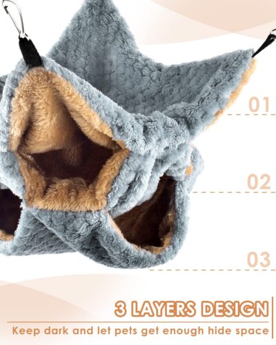 TINDTOP Small Animals Hammock, Ferret Sugar Glider Triple Bunk Bed Cage Warm Plush Hanging - Image 2
