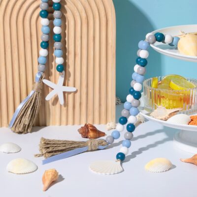 Janinka Seashell Wood Bead Garland 2 Pieces Farmhouse Beads Garland with Tassels Decorativ - Image 2