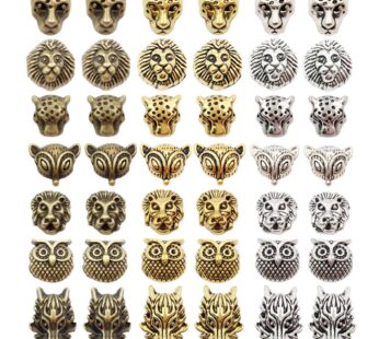 JIALEEY Animal Tibetan Loose Spacer Beads, Mixed Lion Fox Owl Leopard Spacer Beads Fit Eur